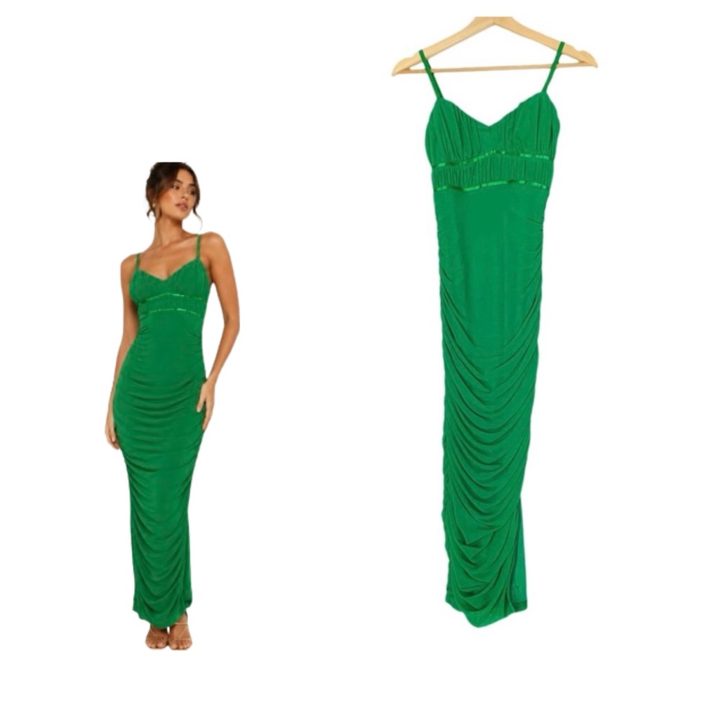 Privy Green Ruched Bodycon Dress Side Slit Size Small NWT Seductive Sexy Party